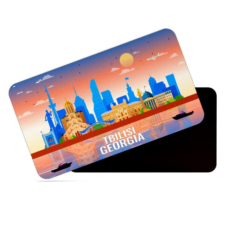 dhcrafts Rectangular Rubber Fridge Magnet / Magnetic Card Multicolor Geogia Tbilisi Design Pack of 1 (8.6cm x 5.4cm)
