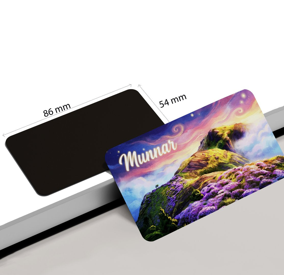 dhcrafts Rectangular Fridge Magnet Multicolor Kerala Munnar D6 Neelakurinji Design Pack of 1 (8.6cm x 5.4cm)