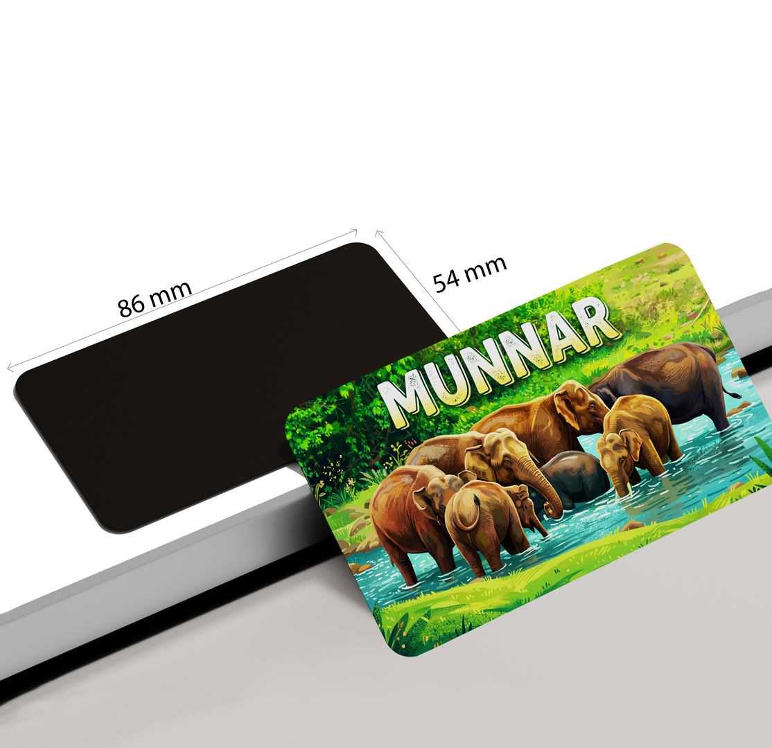 dhcrafts Rectangular Fridge Magnet Multicolor Kerala Munnar D10 Elephant Design Pack of 1 (8.6cm x 5.4cm)