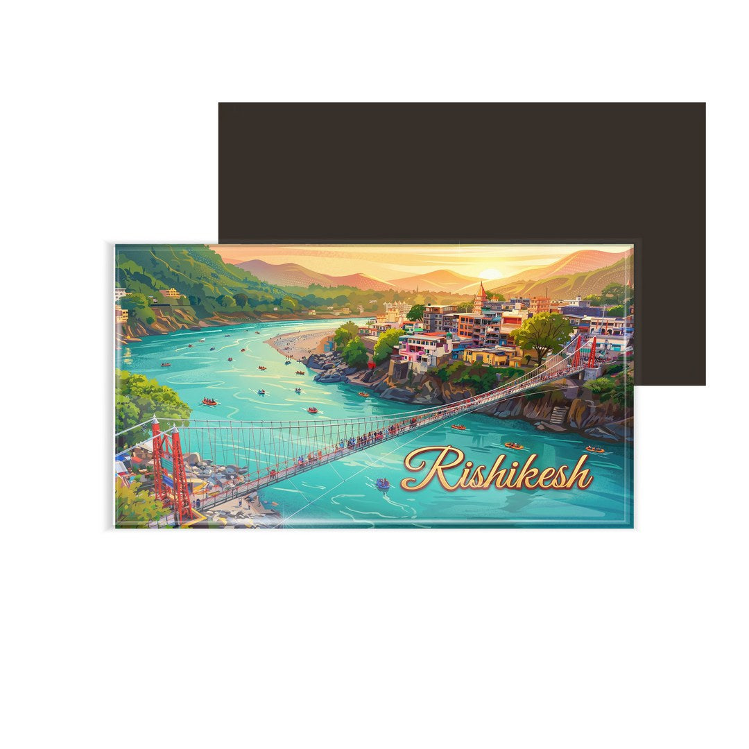 dhcrafts Rectangular Fridge Magnet Multicolor Uttarakhand Rishikesh D1 Design Pack of 1 (8.6cm x 5.4cm)