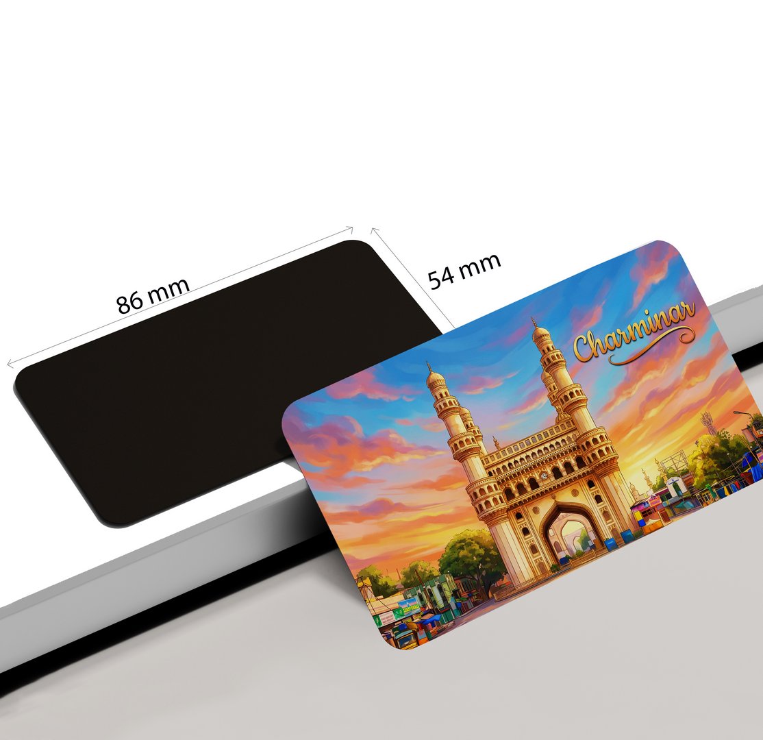 dhcrafts Rectangular Fridge Magnet Multicolor Telangana Charminar D2 Design Pack of 1 (8.6cm x 5.4cm)