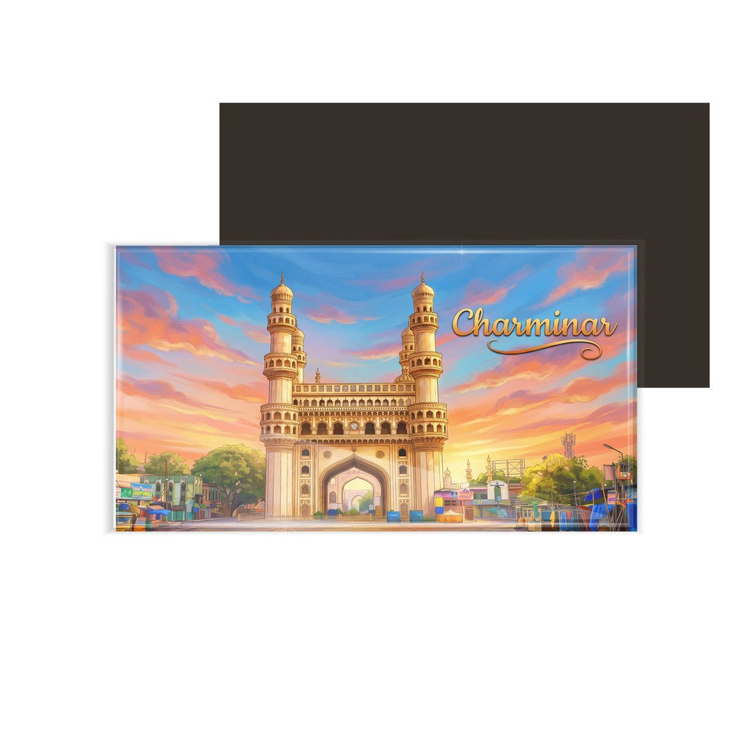 dhcrafts Rectangular Fridge Magnet Multicolor Telangana Charminar D2 Design Pack of 1 (8.6cm x 5.4cm)
