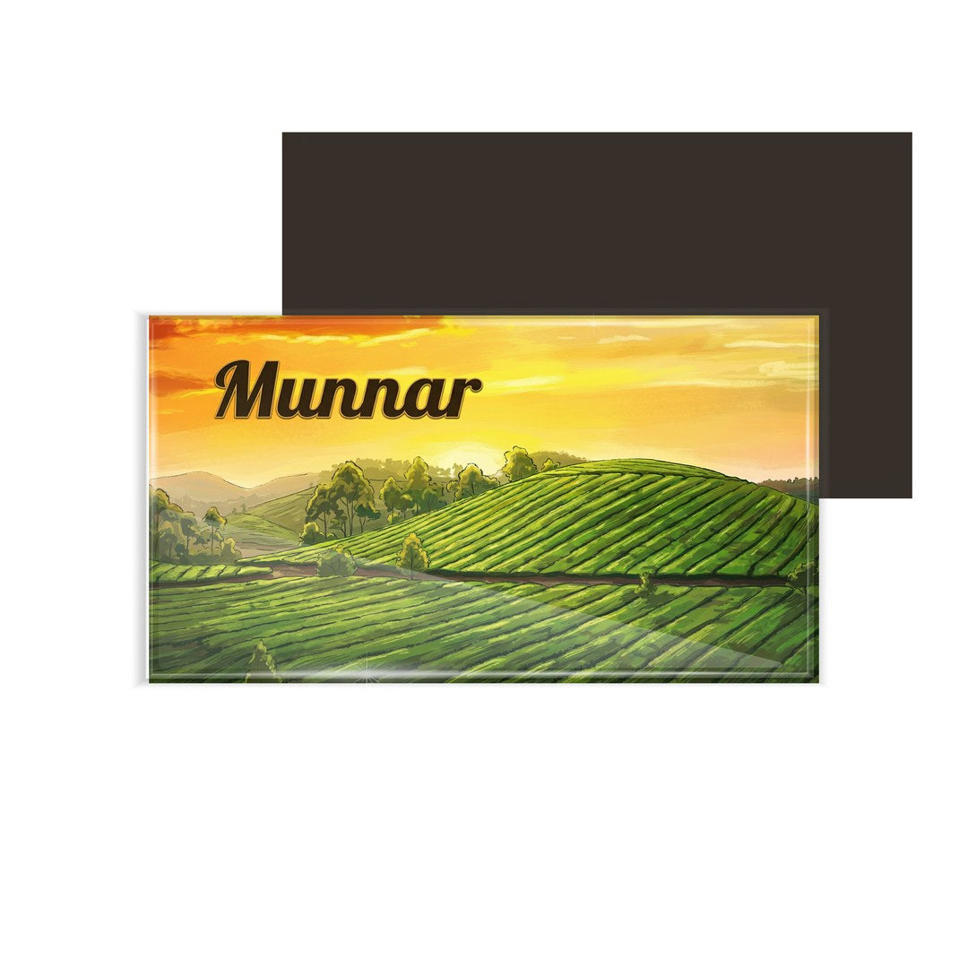 dhcrafts Rectangular Fridge Magnet Multicolor Kerala Munnar Sunrise Design Pack of 1 (8.6cm x 5.4cm)