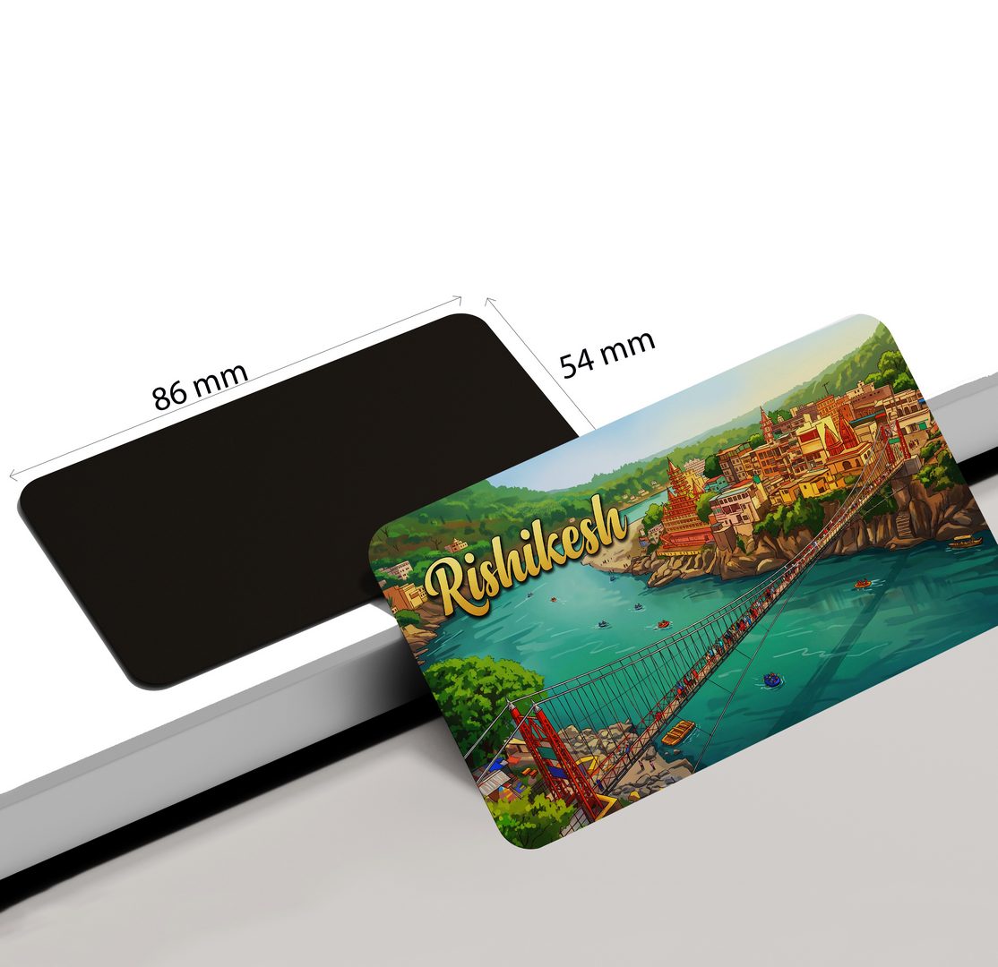 dhcrafts Rectangular Fridge Magnet Multicolor Uttarakhand Rishikesh D2 Design Pack of 1 (8.6cm x 5.4cm)