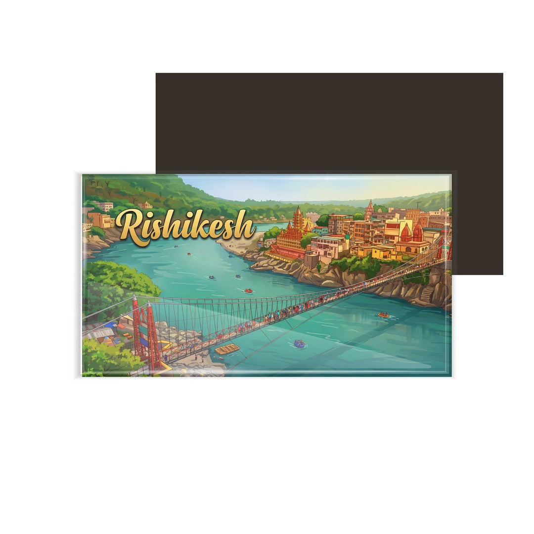 dhcrafts Rectangular Fridge Magnet Multicolor Uttarakhand Rishikesh D2 Design Pack of 1 (8.6cm x 5.4cm)