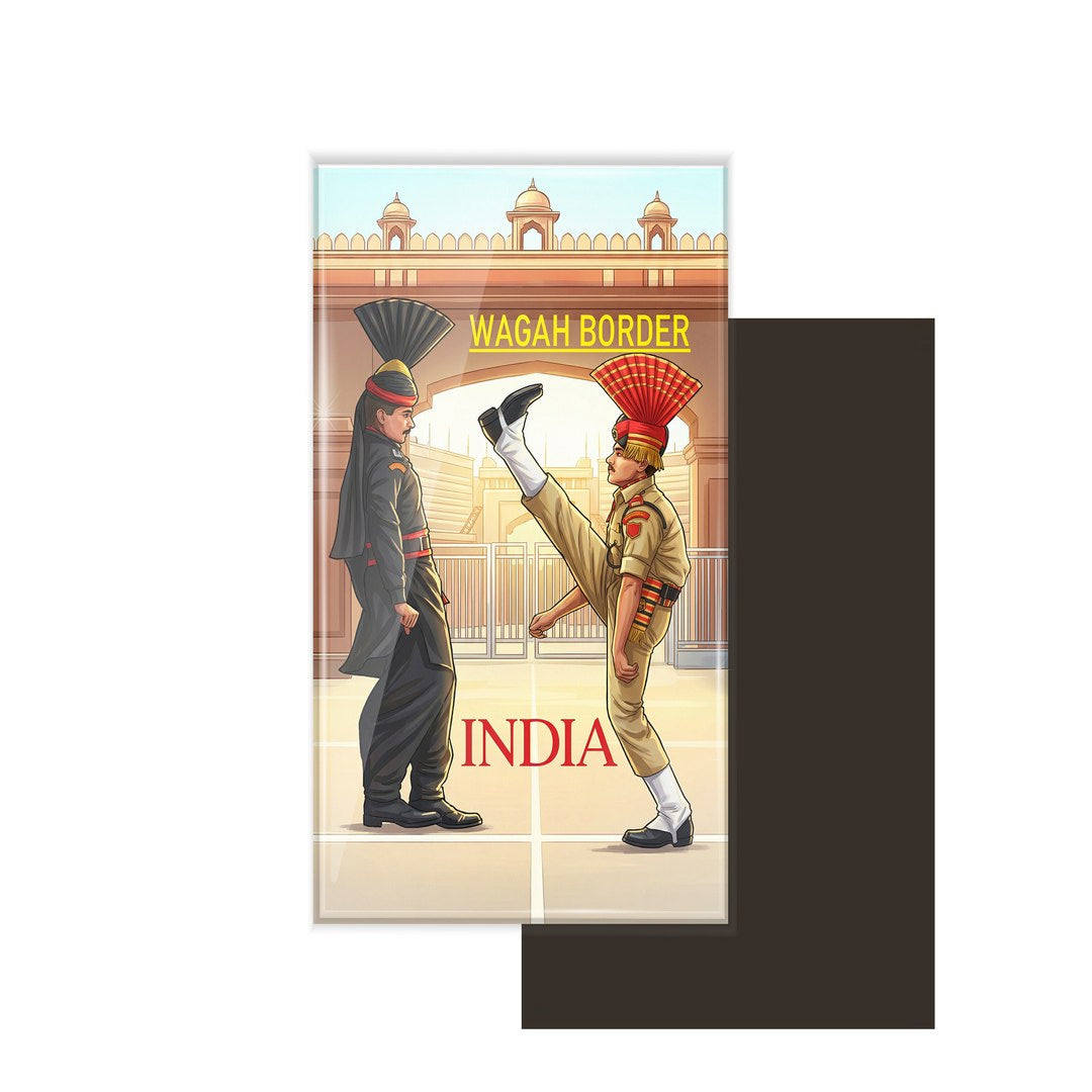 dhcrafts Rectangular Fridge Magnet Multicolor Punjab Wagah Border India Design Pack of 1 (8.6cm x 5.4cm)