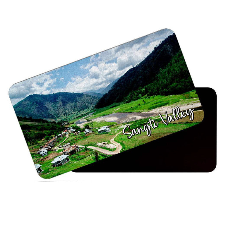 dhcrafts Rectangular Rubber Fridge Magnet / Magnetic Card Multicolor Arunachal Pradesh Sangti Valley Design Pack of 1 (8.6cm x 5.4cm)