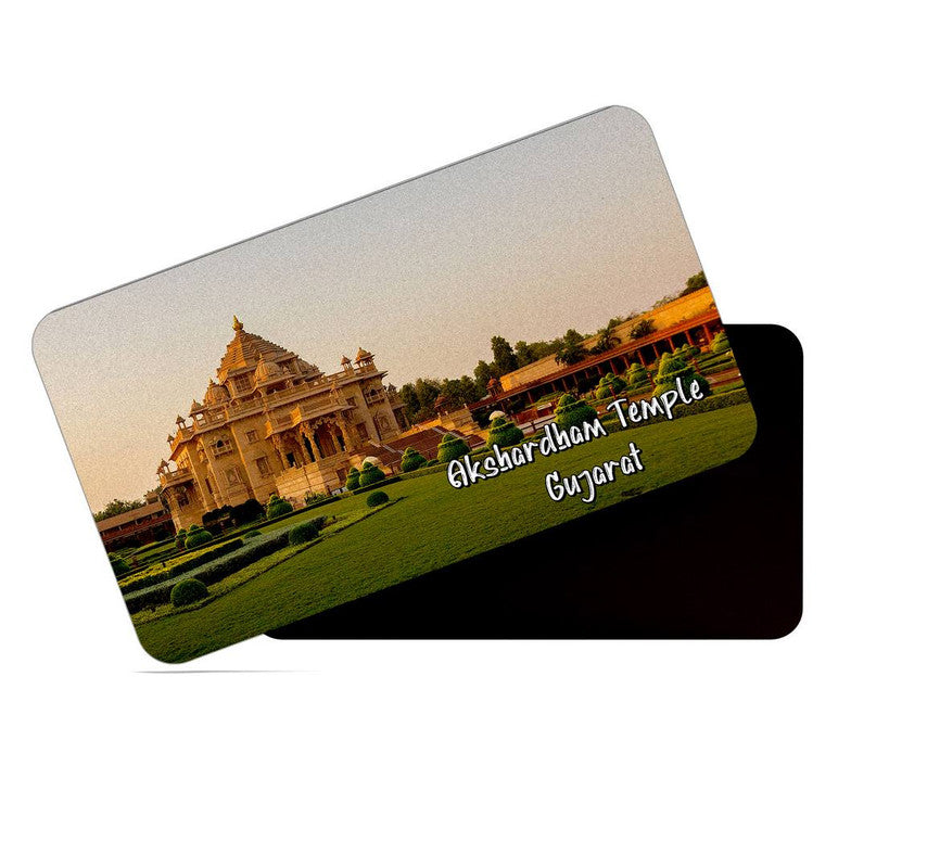 dhcrafts Rectangular Rubber Fridge Magnet / Magnetic Card Multicolor Gujarat Akshardham Temple Design Pack of 1 (8.6cm x 5.4cm)