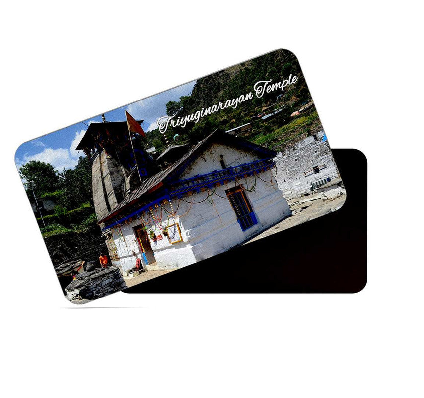 dhcrafts Rectangular Rubber Fridge Magnet / Magnetic Card Multicolor Uttarakhand Triyuginarayan Temple Design Pack of 1 (8.6cm x 5.4cm)
