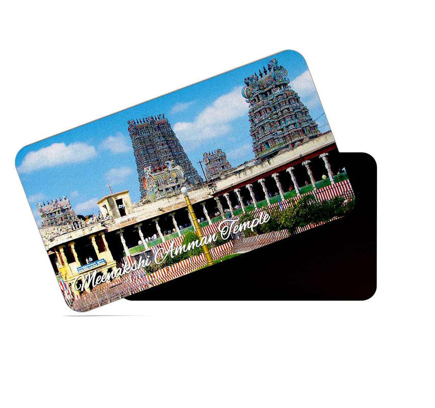 dhcrafts Rectangular Rubber Fridge Magnet / Magnetic Card Multicolor Tamil Nadu Meenakshi Amman Temple Design Pack of 1 (8.6cm x 5.4cm)