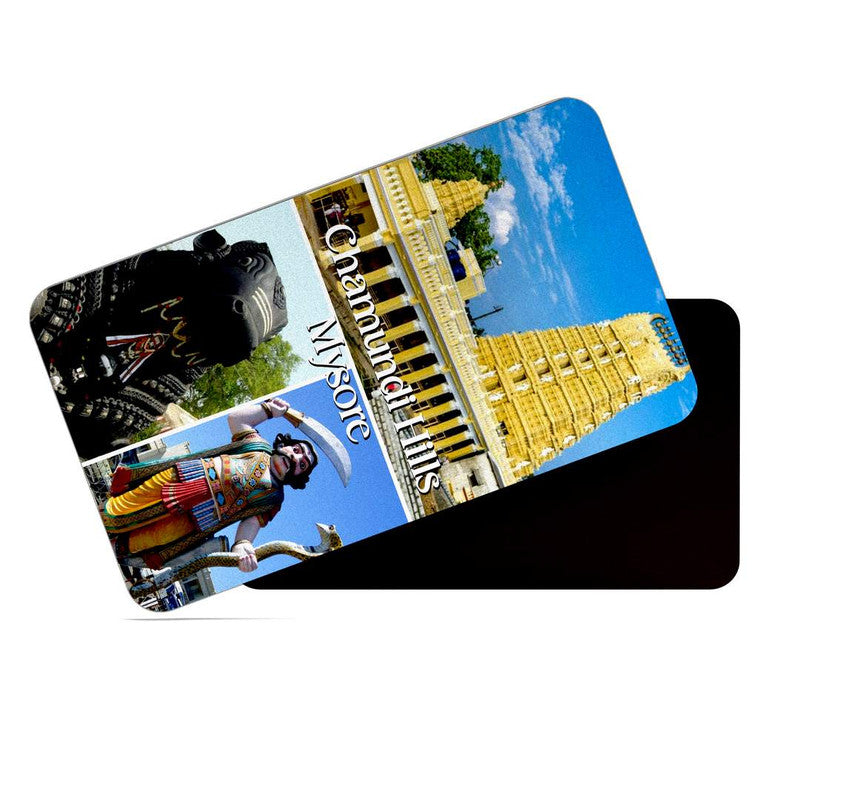 dhcrafts Rectangular Rubber Fridge Magnet / Magnetic Card Multicolor Karnataka Chamundi Hills Mysore Design Pack of 1 (8.6cm x 5.4cm)
