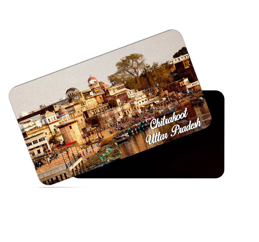dhcrafts Rectangular Rubber Fridge Magnet / Magnetic Card Multicolor Uttar Pradesh Chitrakoot Design Pack of 1 (8.6cm x 5.4cm)