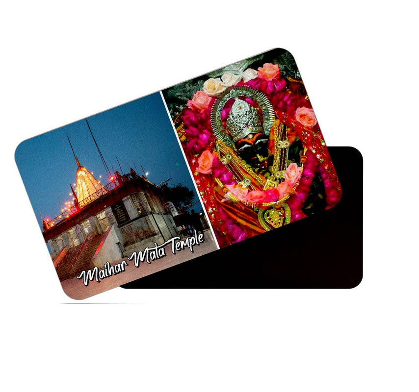 dhcrafts Rectangular Rubber Fridge Magnet / Magnetic Card Multicolor Madhya Pradesh Maihar Mata Temple Design Pack of 1 (8.6cm x 5.4cm)