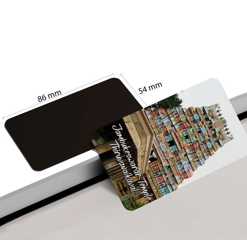 dhcrafts Rectangular Rubber Fridge Magnet / Magnetic Card Multicolor Tamil Nadu Jambukeswarar Temple Thiruvanaikaval Design Pack of 1 (8.6cm x 5.4cm)