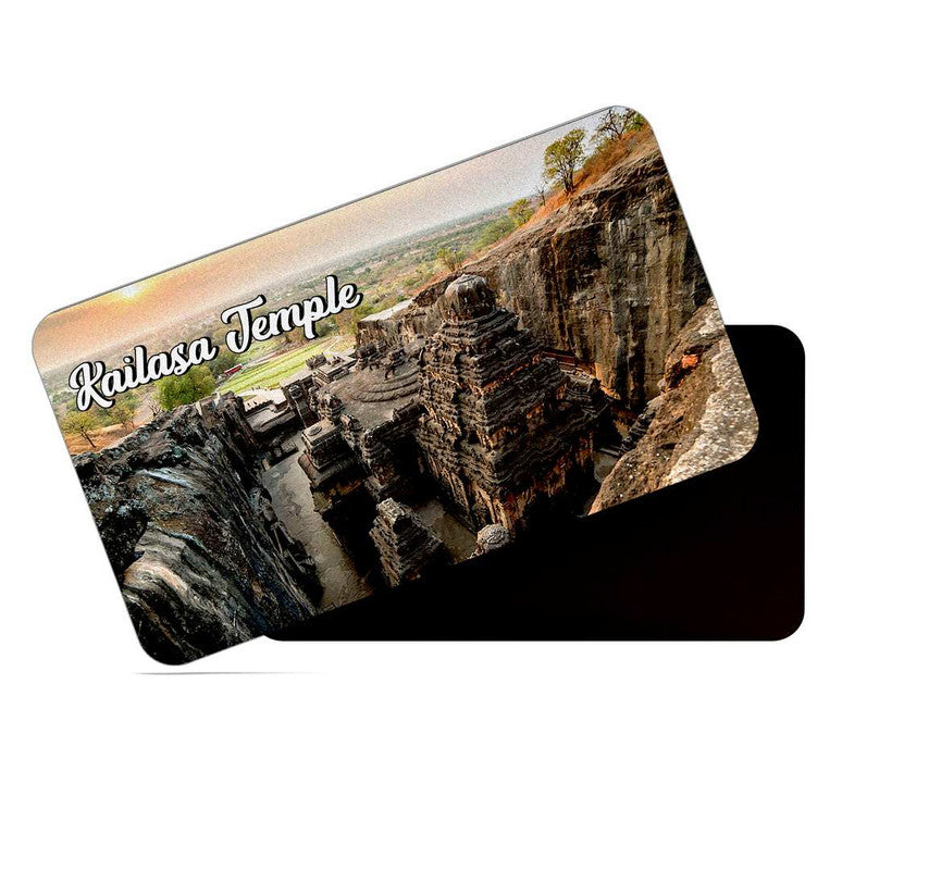 dhcrafts Rectangular Rubber Fridge Magnet / Magnetic Card Multicolor Maharashtra Kailasa Temple Design Pack of 1 (8.6cm x 5.4cm)