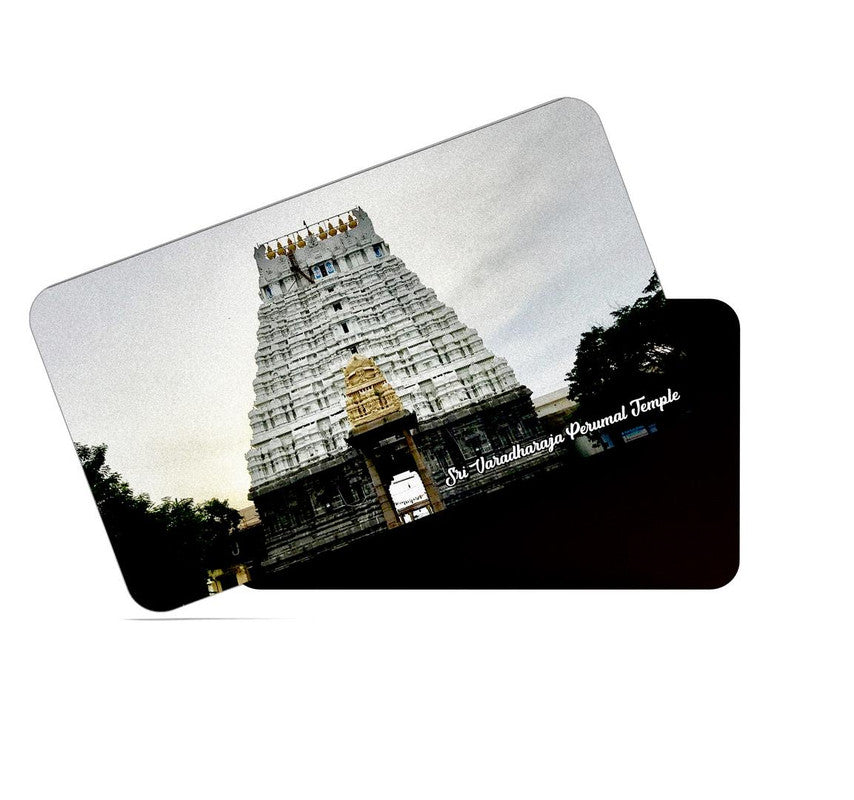 dhcrafts Rectangular Rubber Fridge Magnet / Magnetic Card Multicolor Tamil Nadu Sri Varadharaja Perumal Temple Design Pack of 1 (8.6cm x 5.4cm)