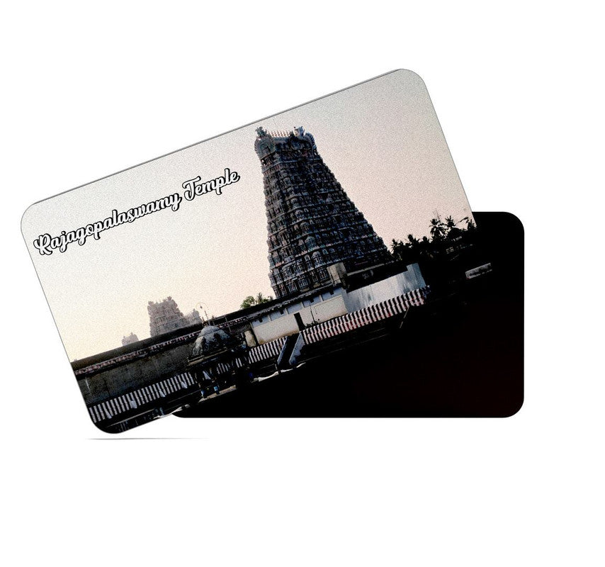 dhcrafts Rectangular Rubber Fridge Magnet / Magnetic Card Multicolor Tamil Nadu Rajagopalaswamy Temple Design Pack of 1 (8.6cm x 5.4cm)