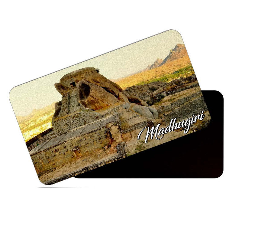 dhcrafts Rectangular Rubber Fridge Magnet / Magnetic Card Multicolor Karnataka Madhugiri Design Pack of 1 (8.6cm x 5.4cm)