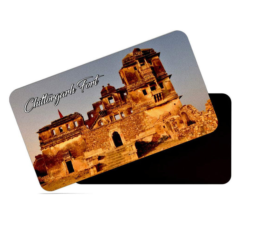 dhcrafts Rectangular Rubber Fridge Magnet / Magnetic Card Multicolor Rajasthan Chittorgarh Fort Design Pack of 1 (8.6cm x 5.4cm)