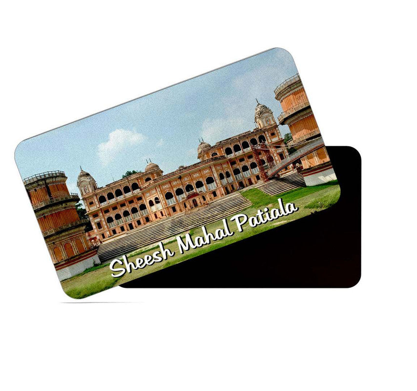 dhcrafts Rectangular Rubber Fridge Magnet / Magnetic Card Multicolor Punjab Sheesh Mahal Patiala Design Pack of 1 (8.6cm x 5.4cm)