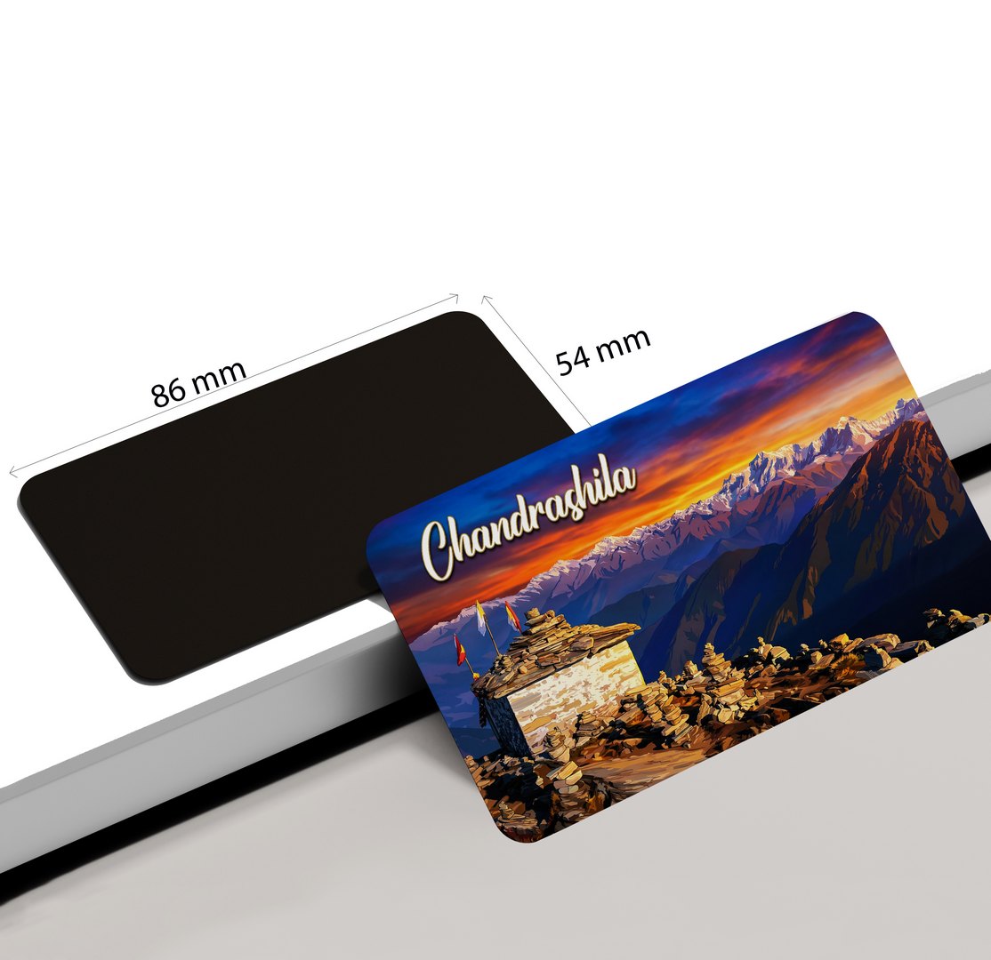 dhcrafts Rectangular Fridge Magnet Multicolor Uttarakhand Chandrashila Design Pack of 1 (8.6cm x 5.4cm)