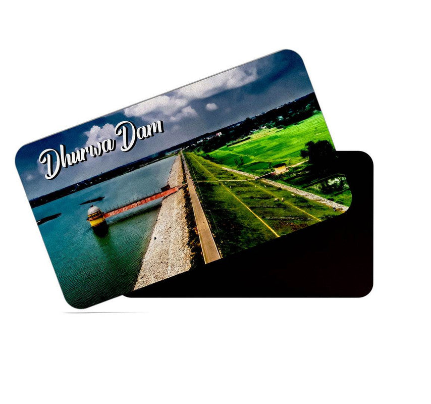 dhcrafts Rectangular Rubber Fridge Magnet / Magnetic Card Multicolor Jharkhand Dhurwa Dam Design Pack of 1 (8.6cm x 5.4cm)