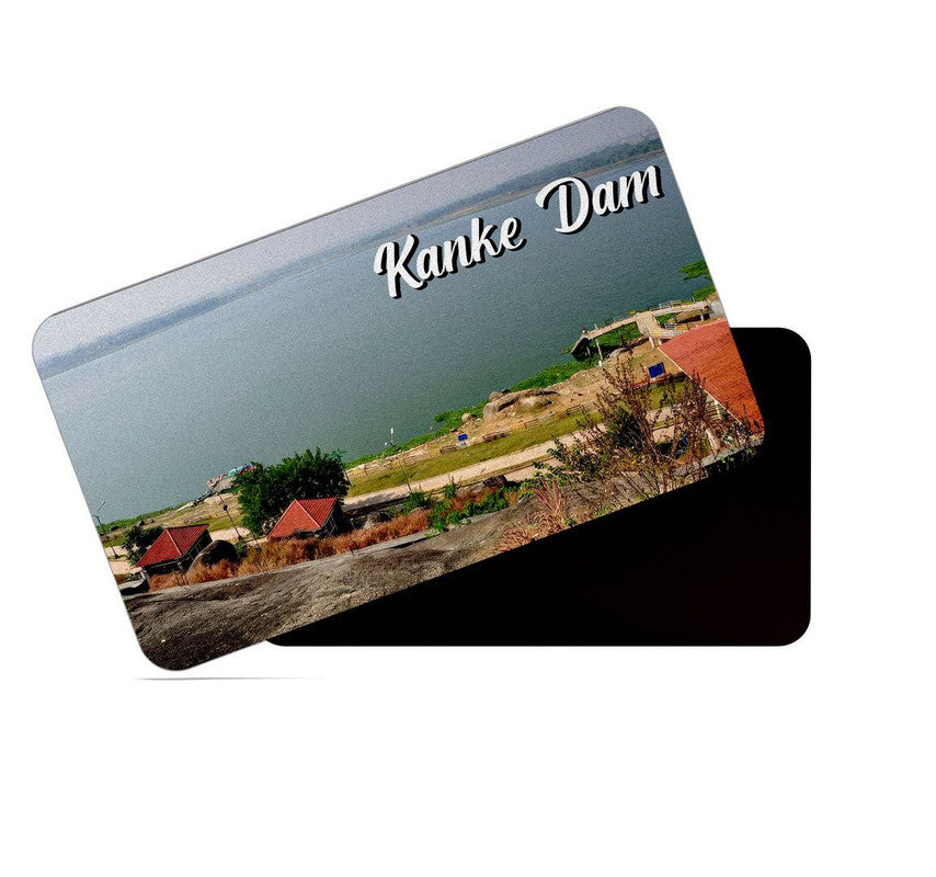 dhcrafts Rectangular Rubber Fridge Magnet / Magnetic Card Multicolor Jharkhand Kanke Dam Design Pack of 1 (8.6cm x 5.4cm)