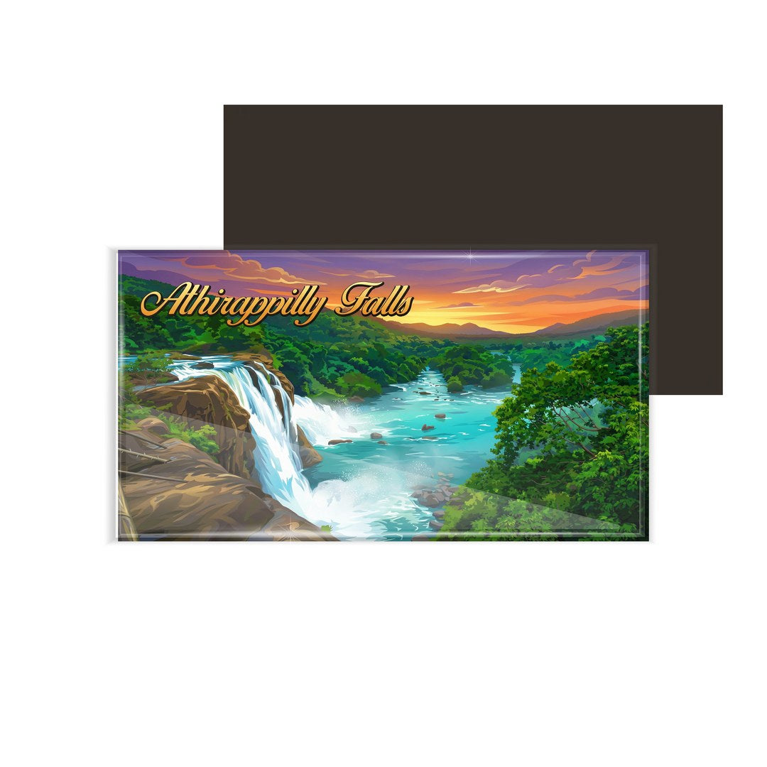 dhcrafts Rectangular Fridge Magnet Multicolor Kerala Athirapilly Falls Design Pack of 1 (8.6cm x 5.4cm)