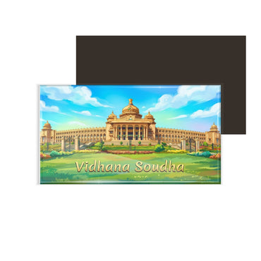 dhcrafts Rectangular Fridge Magnet Multicolor Karnataka Vidhana Soudha Design Pack of 1 (8.6cm x 5.4cm)