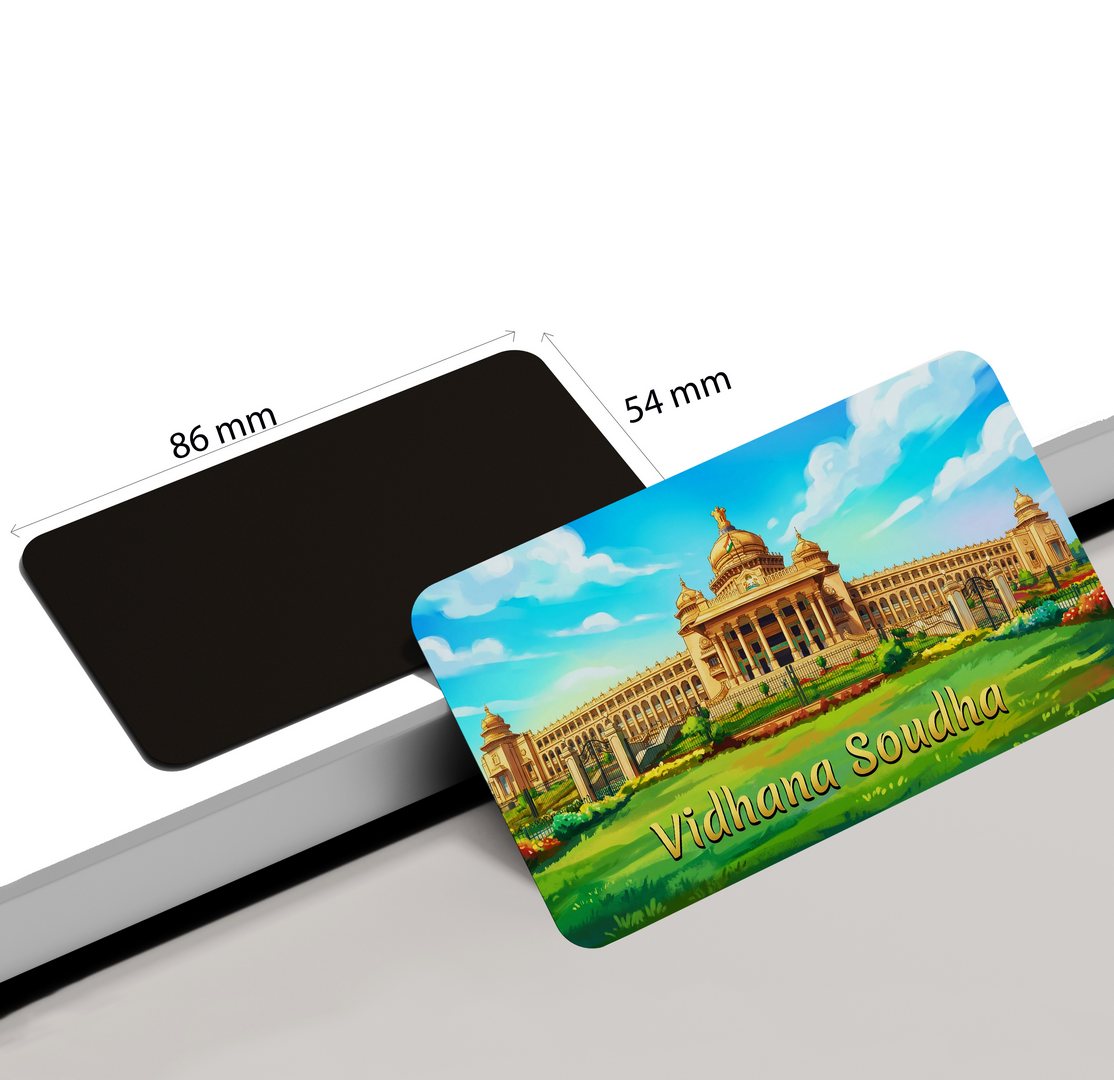 dhcrafts Rectangular Fridge Magnet Multicolor Karnataka Vidhana Soudha Design Pack of 1 (8.6cm x 5.4cm)