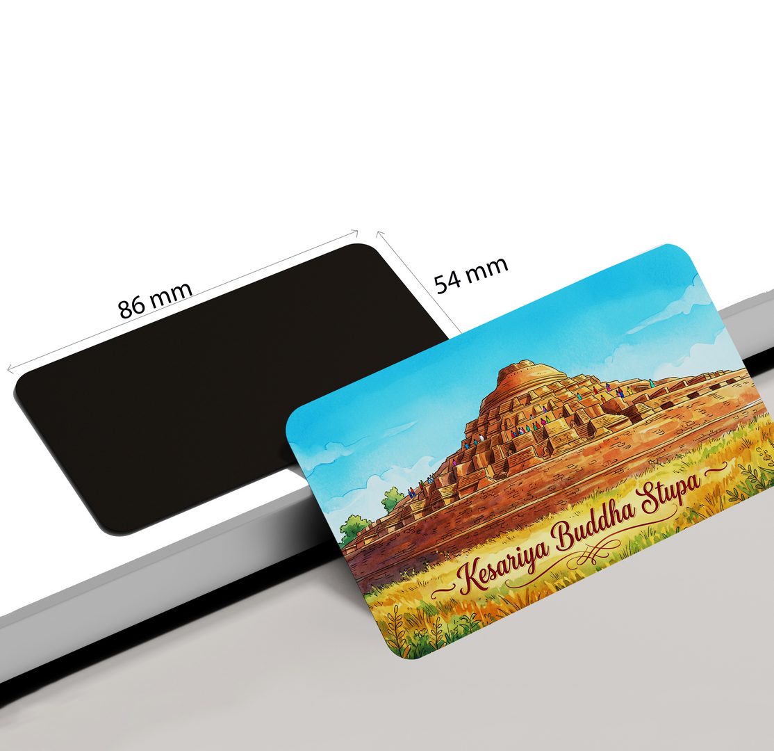 dhcrafts Rectangular Fridge Magnet Multicolor Bihar Kesariya Buddha Stupa Design Pack of 1 (8.6cm x 5.4cm)