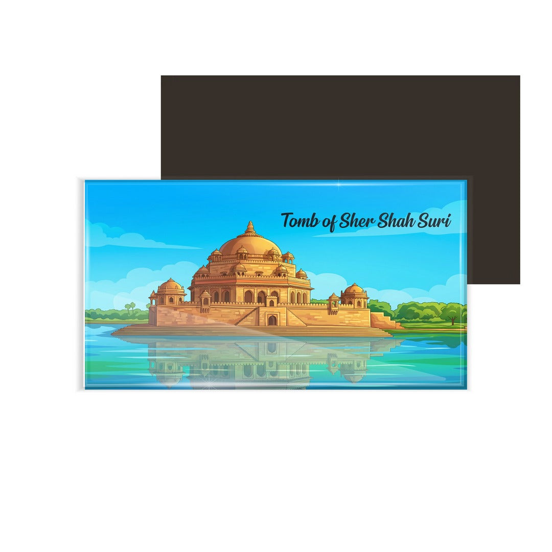 dhcrafts Rectangular Fridge Magnet Multicolor Bihar Tomb of Sher Shah Suri Design Pack of 1 (8.6cm x 5.4cm)