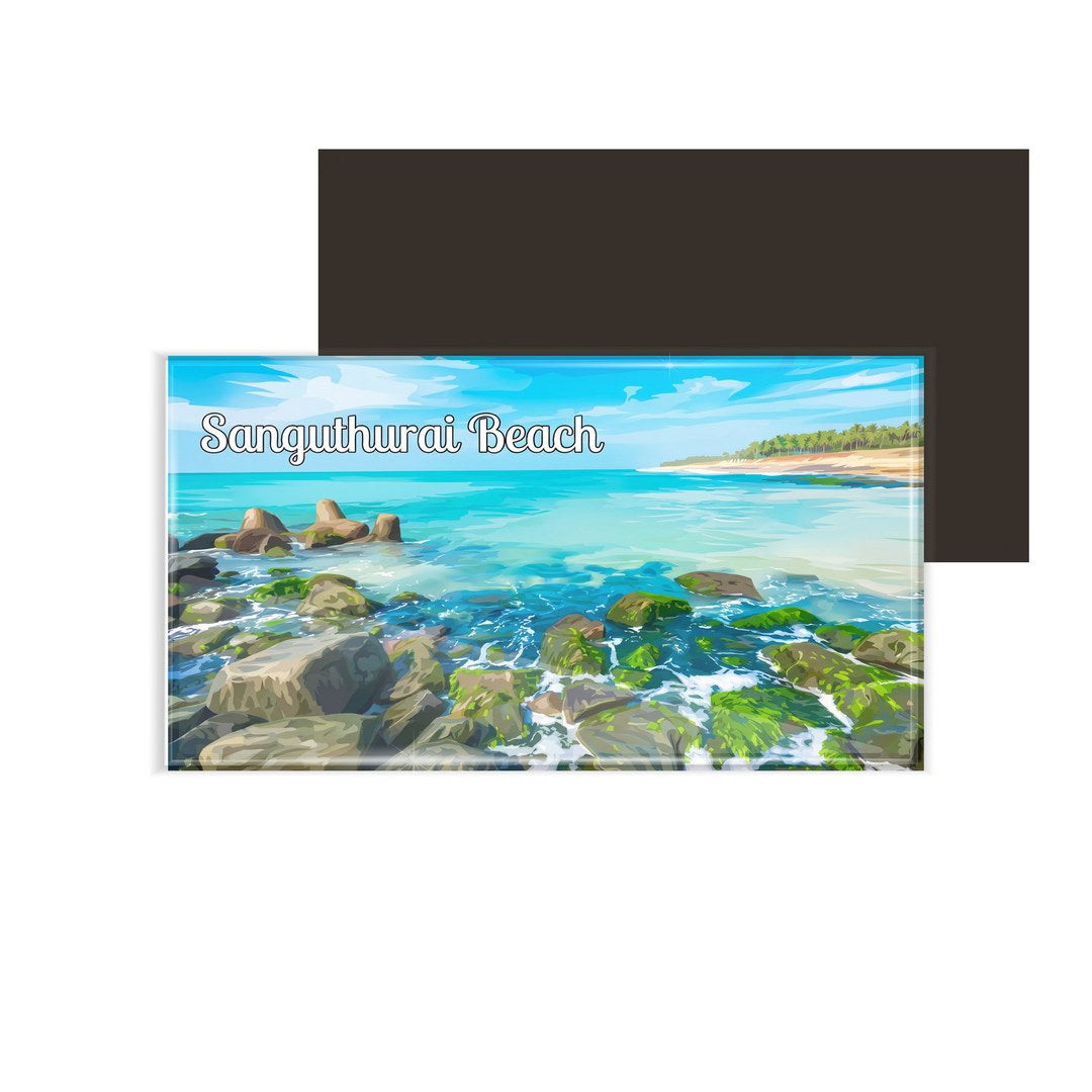 dhcrafts Multicolor Tamil Nadu Sanguthurai Beach Design Rectangular Fridge Magnet Pack of 1 (8.6cm x 5.4cm)
