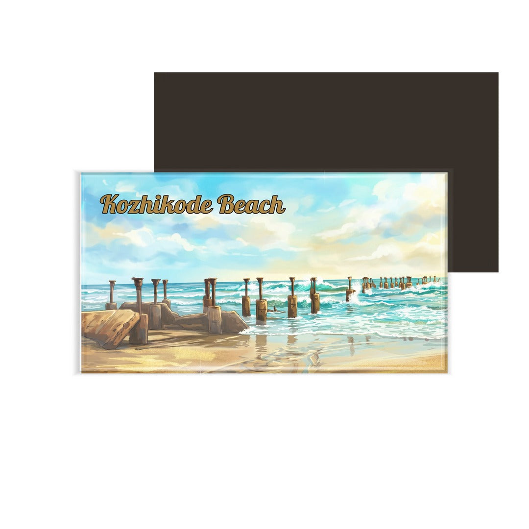 dhcrafts Multicolor Kerala Kozhikode Beach Design Rectangular Fridge Magnet Pack of 1 (8.6cm x 5.4cm)