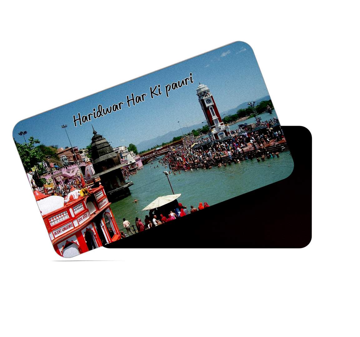 dhcrafts Multicolor Uttarakhand Haridwar Har Ki Pauri Design Rectangular Rubber Matte Finish Fridge Magnet / Magnetic Card Pack of 1 (8.6cm x 5.4cm)