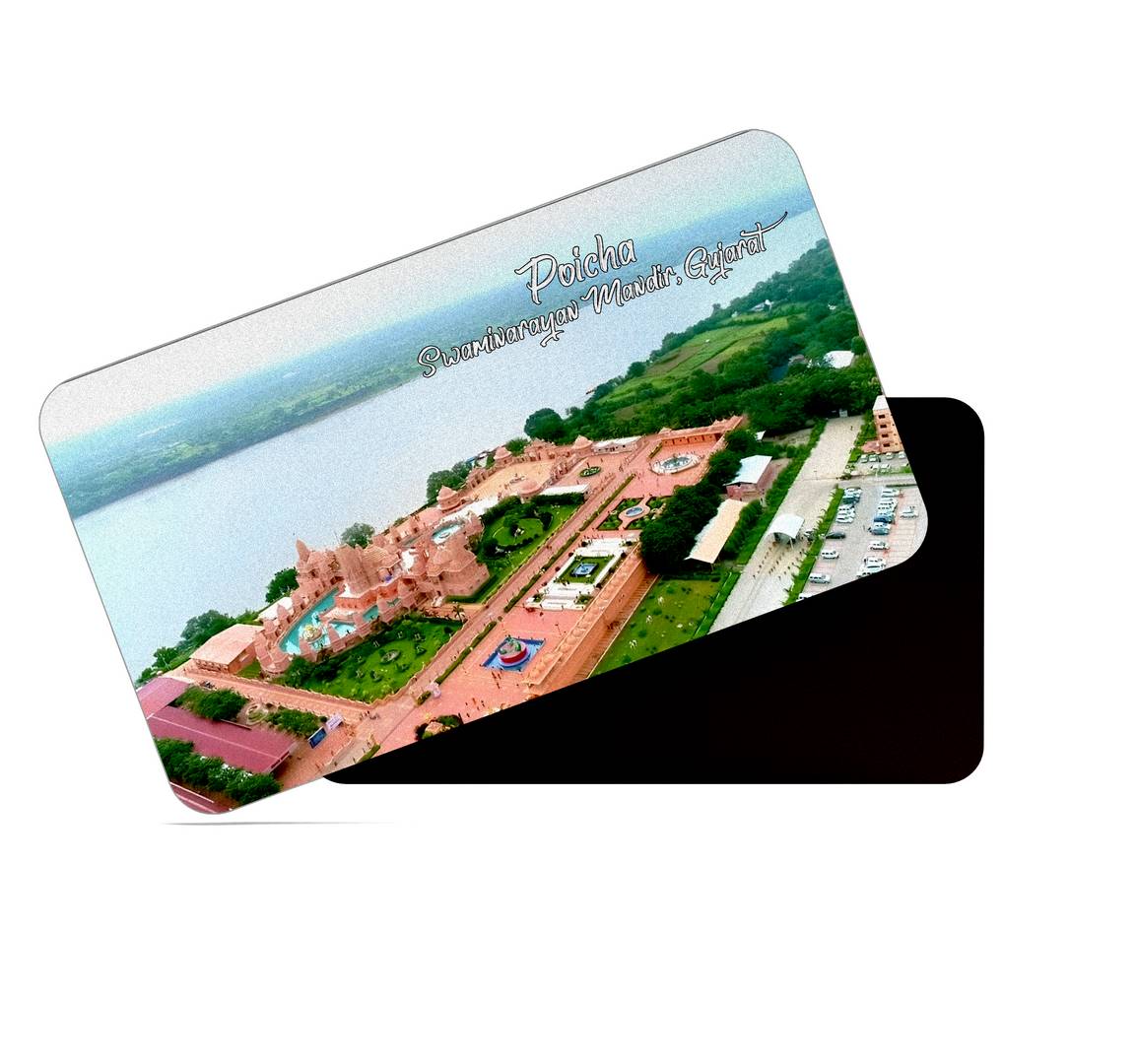 dhcrafts Multicolor Gujarat Poicha Swaminarayan Mandir Design Rectangular Rubber Matte Finish Fridge Magnet / Magnetic Card Pack of 1 (8.6cm x 5.4cm)