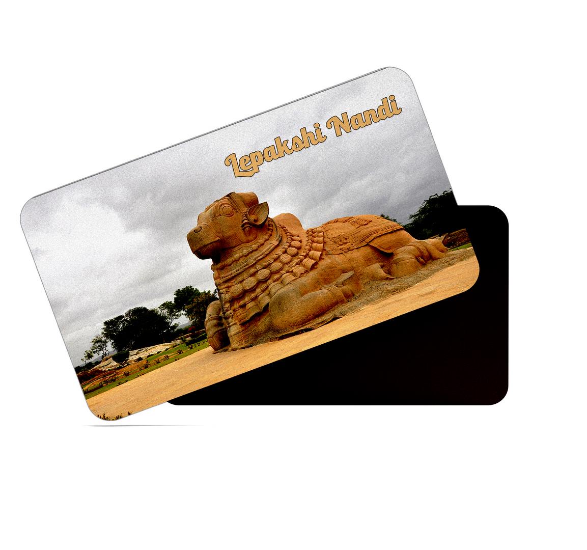 dhcrafts Multicolor Andhra Pradesh Lepakshi Nandi Design Rectangular Rubber Matte Finish Fridge Magnet / Magnetic Card Pack of 1 (8.6cm x 5.4cm)