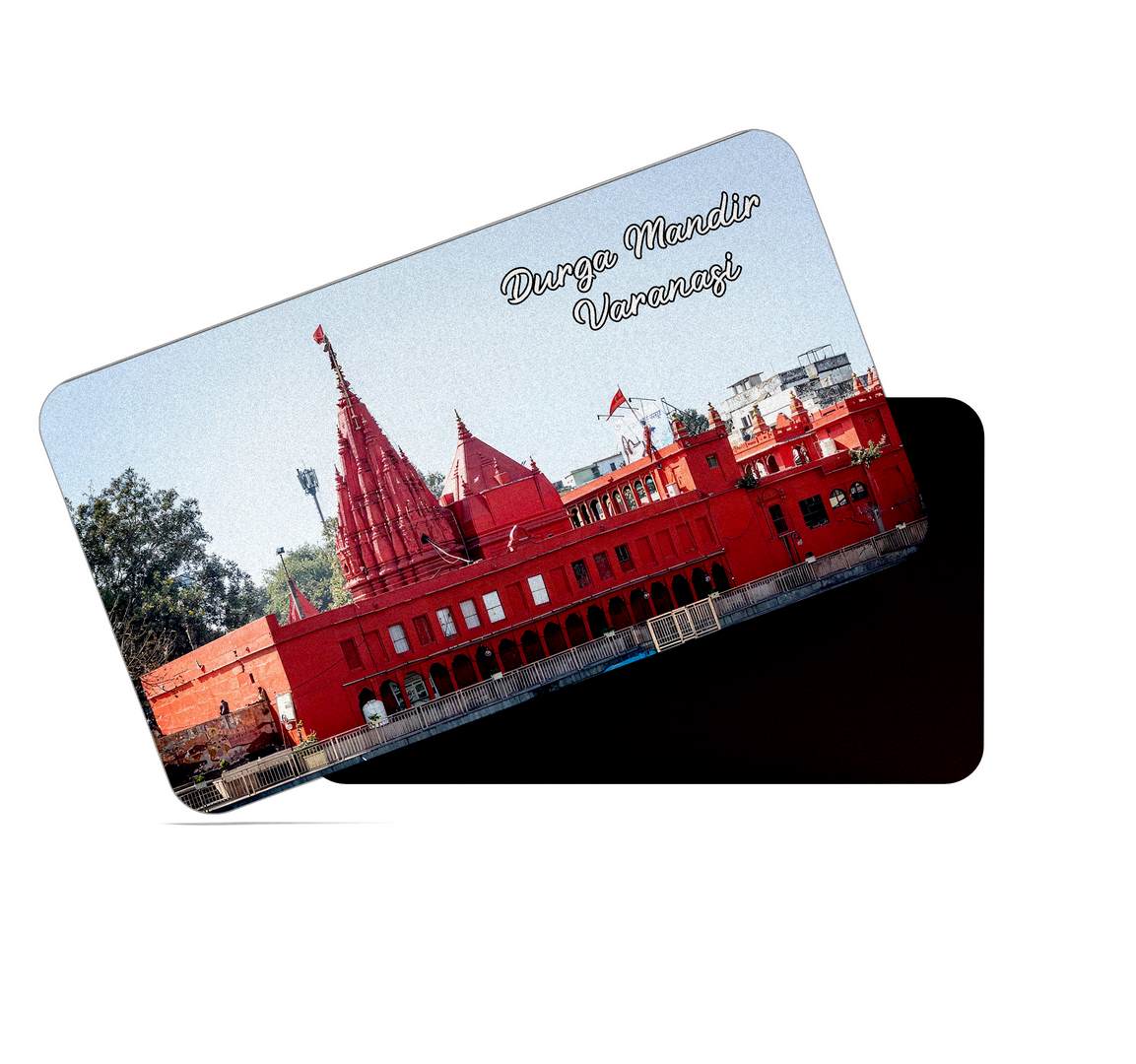 dhcrafts Multicolor Uttar Pradesh Durga Mandir Varanasi Design Rectangular Rubber Matte Finish Fridge Magnet / Magnetic Card Pack of 1 (8.6cm x 5.4cm)
