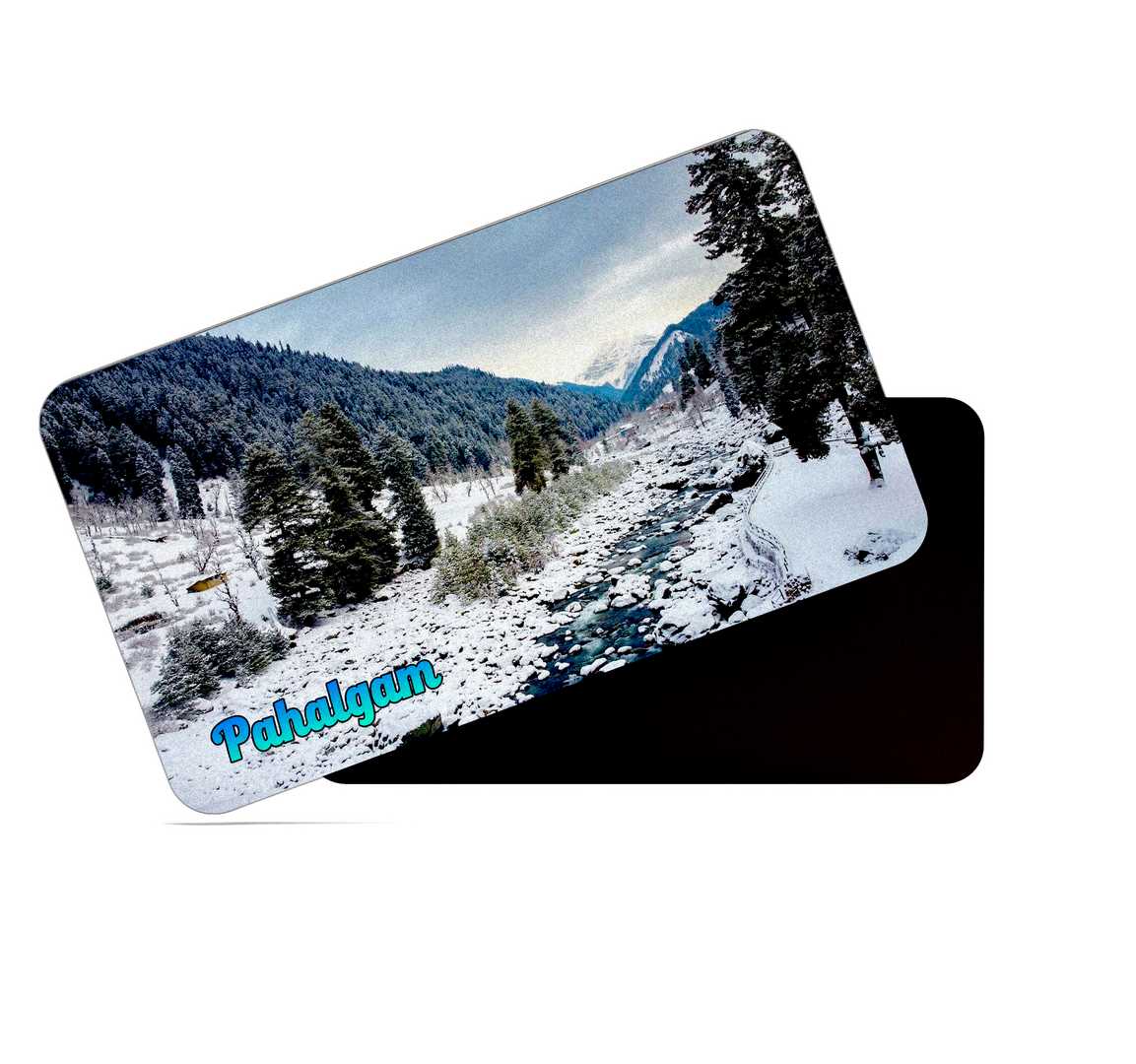 dhcrafts Multicolor Jammu And Kashmir Pahalgam snow Design Rectangular Rubber Matte Finish Fridge Magnet / Magnetic Card Pack of 1 (8.6cm x 5.4cm)