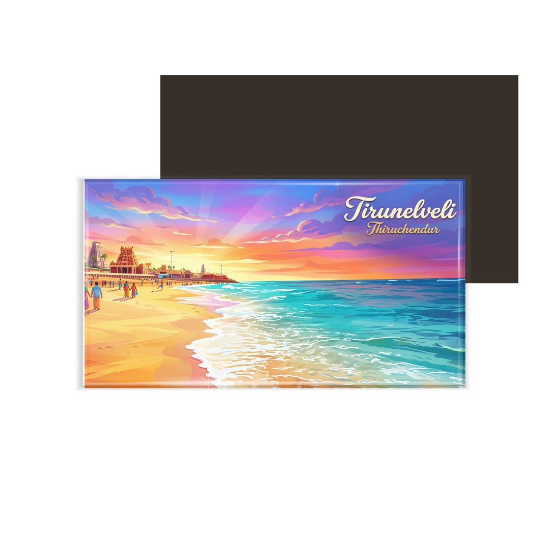 dhcrafts Multicolor Tamil Nadu Tirunelveli Thiruchendur Design Rectangular Fridge Magnet Pack of 1 (8.6cm x 5.4cm)