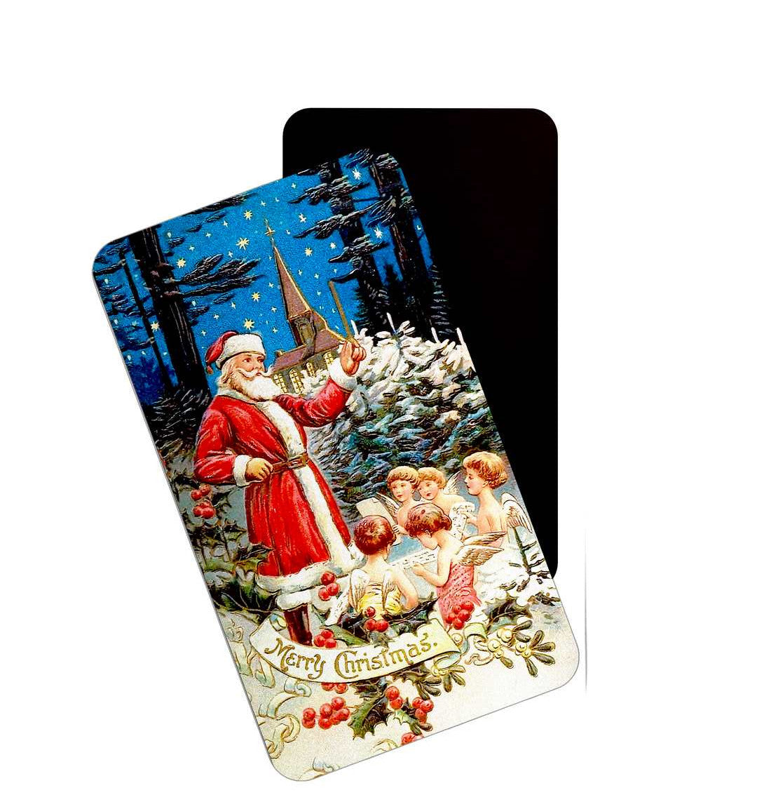 dhcrafts Red Merry Christmas Santa Clause With Children Design Rectangular Rubber Matte Finish Fridge Magnet / Magnetic Card Pack of 1 (8.6cm x 5.4cm)
