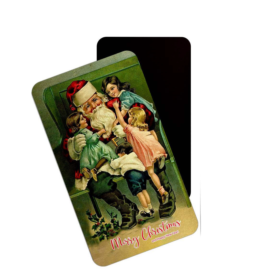 dhcrafts Green Santa With Children Design Rectangular Rubber Matte Finish Fridge Magnet / Magnetic Card Pack of 1 (8.6cm x 5.4cm)