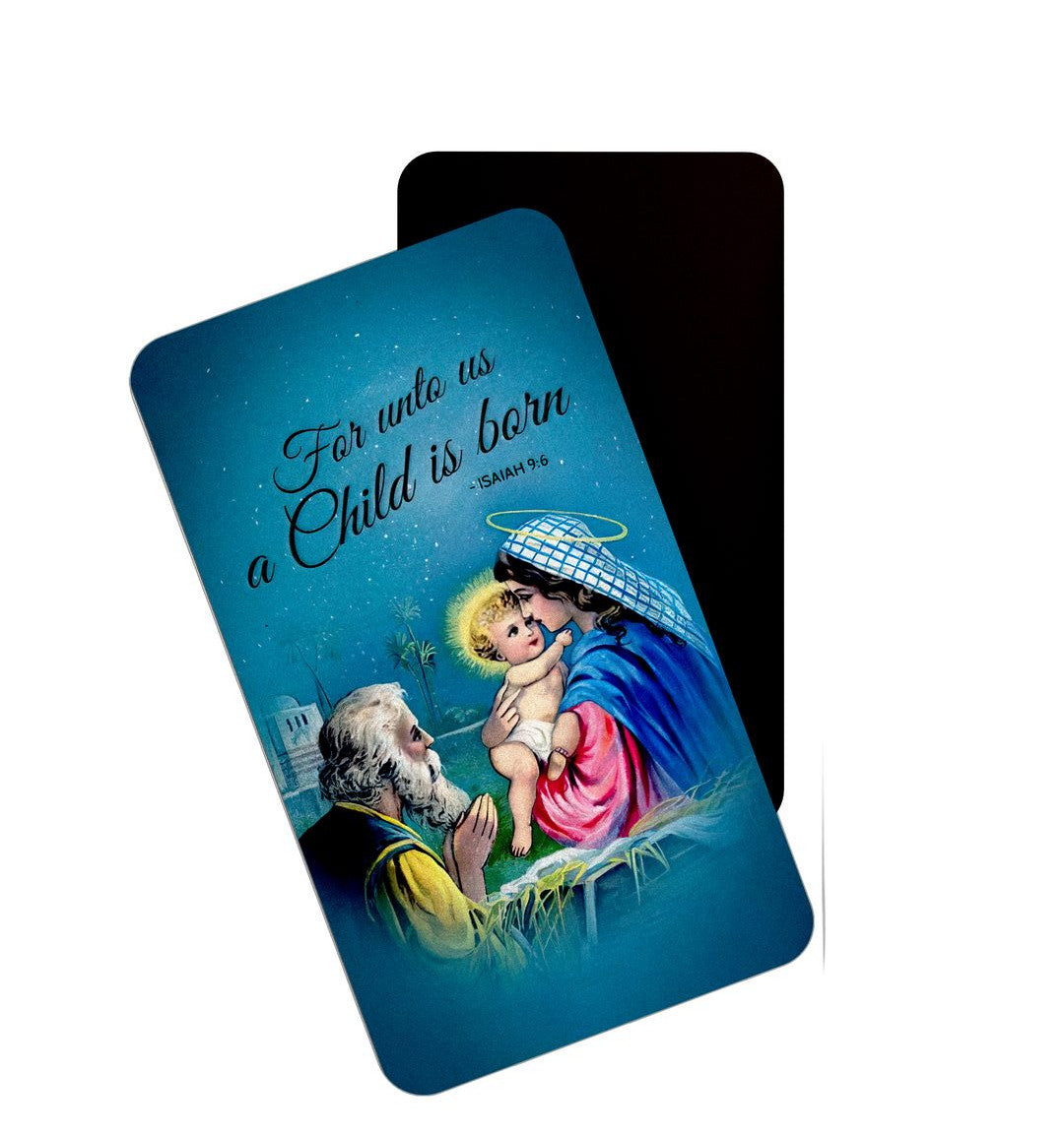 dhcrafts Blue Baby Jesus Christ With Mary For To Us A Child Is Born, To Us A Son Is Given Verse 9:6 Design Rectangular Rubber Matte Finish Fridge Magnet / Magnetic Card Pack of 1 (8.6cm x 5.4cm)