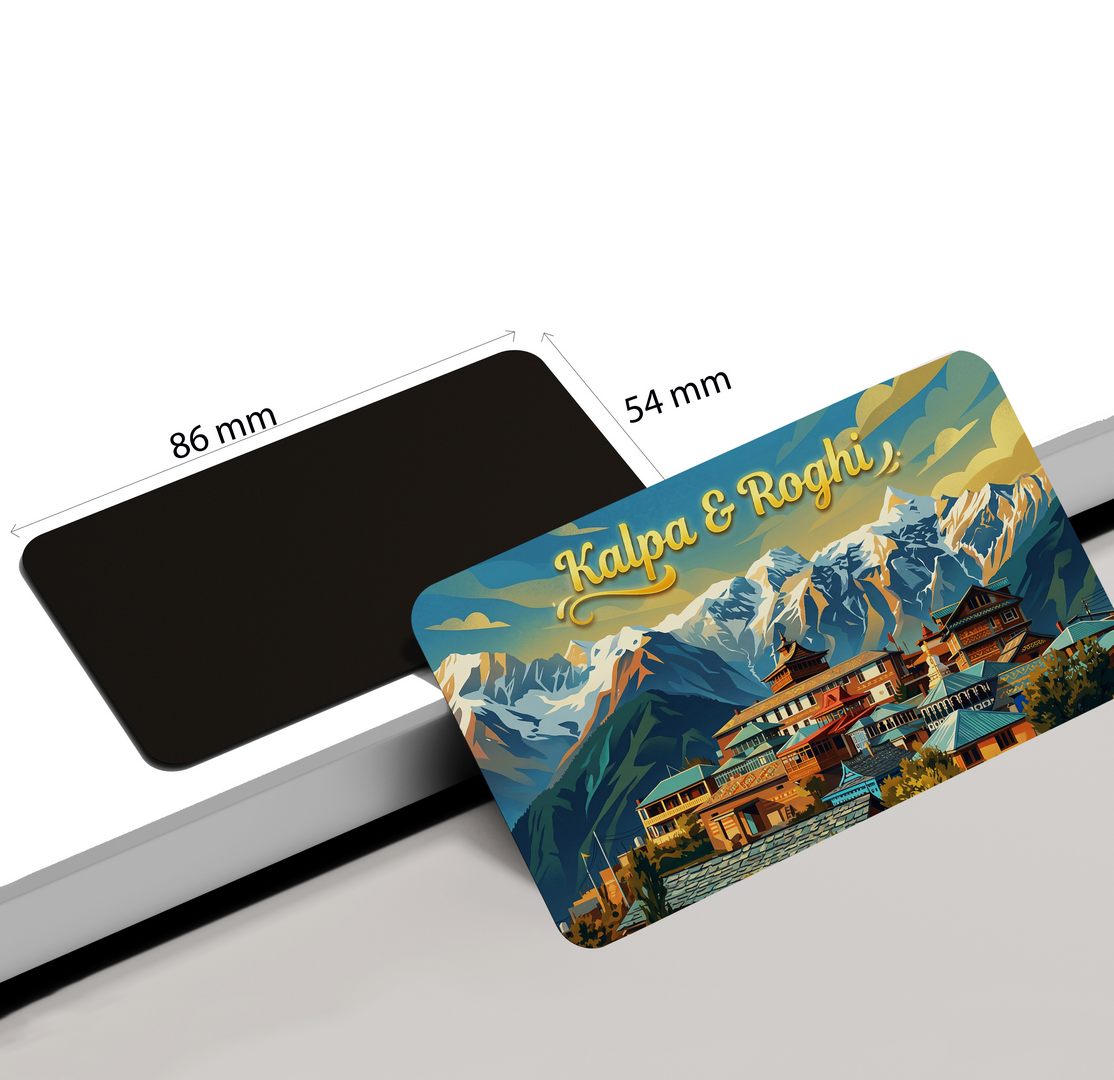 dhcrafts Himachal Pradesh Kalpa and Roghi Design Rectangular Fridge Magnet Pack of 1 (8.6cm x 5.4cm)