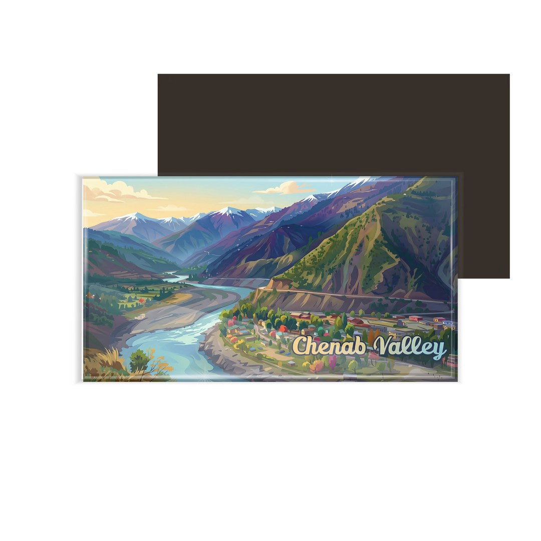 dhcrafts Jammu and Kashmir Chenab Valley Design Rectangular Fridge Magnet Pack of 1 (8.6cm x 5.4cm)