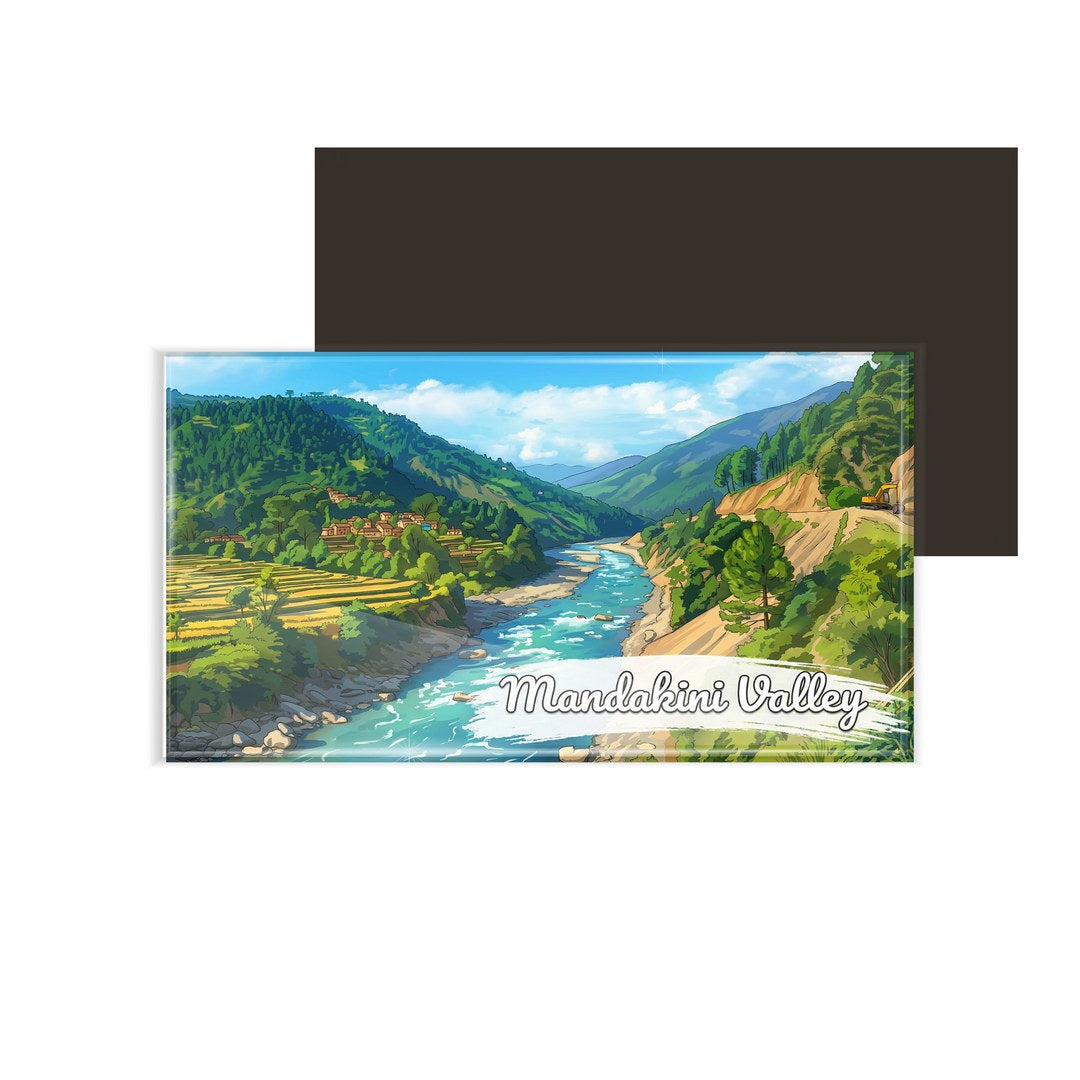 dhcrafts Uttarakhand Mandakini Valley Design Rectangular Fridge Magnet Pack of 1 (8.6cm x 5.4cm)