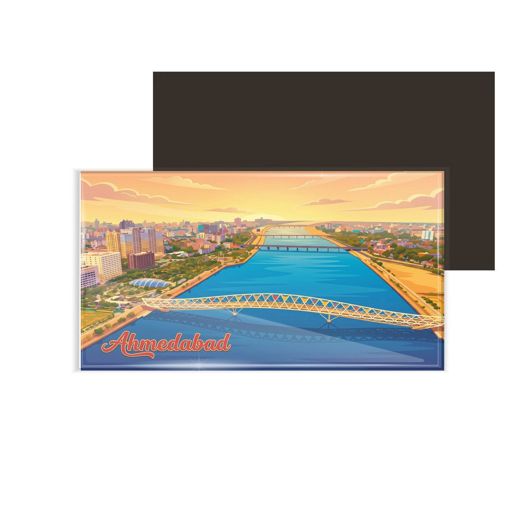 dhcrafts Gujarat Ahmedabad Design Rectangular Fridge Magnet Pack of 1 (8.6cm x 5.4cm)