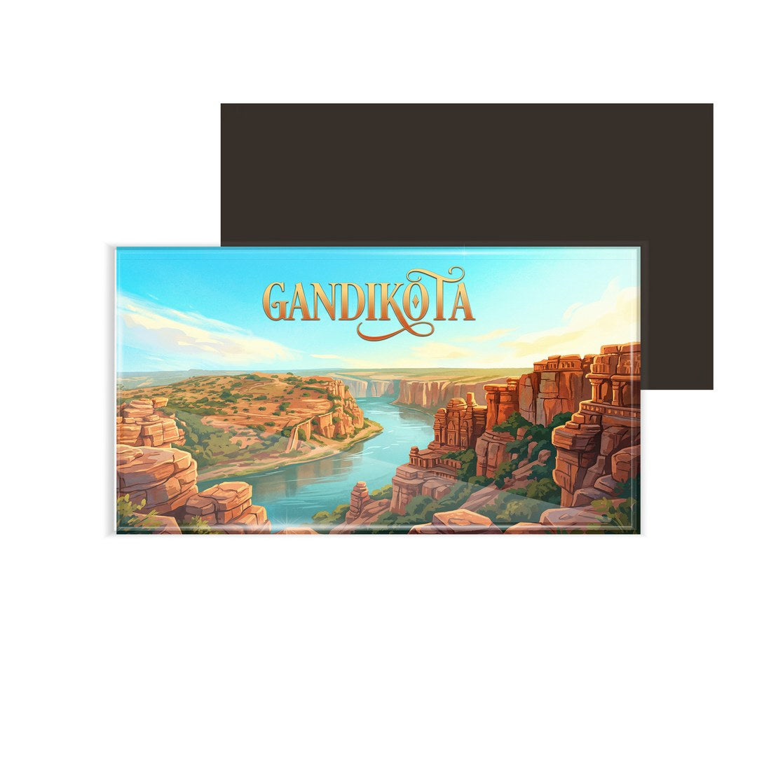 dhcrafts Andhra Pradesh Gandikota Design Rectangular Fridge Magnet Pack of 1 (8.6cm x 5.4cm)