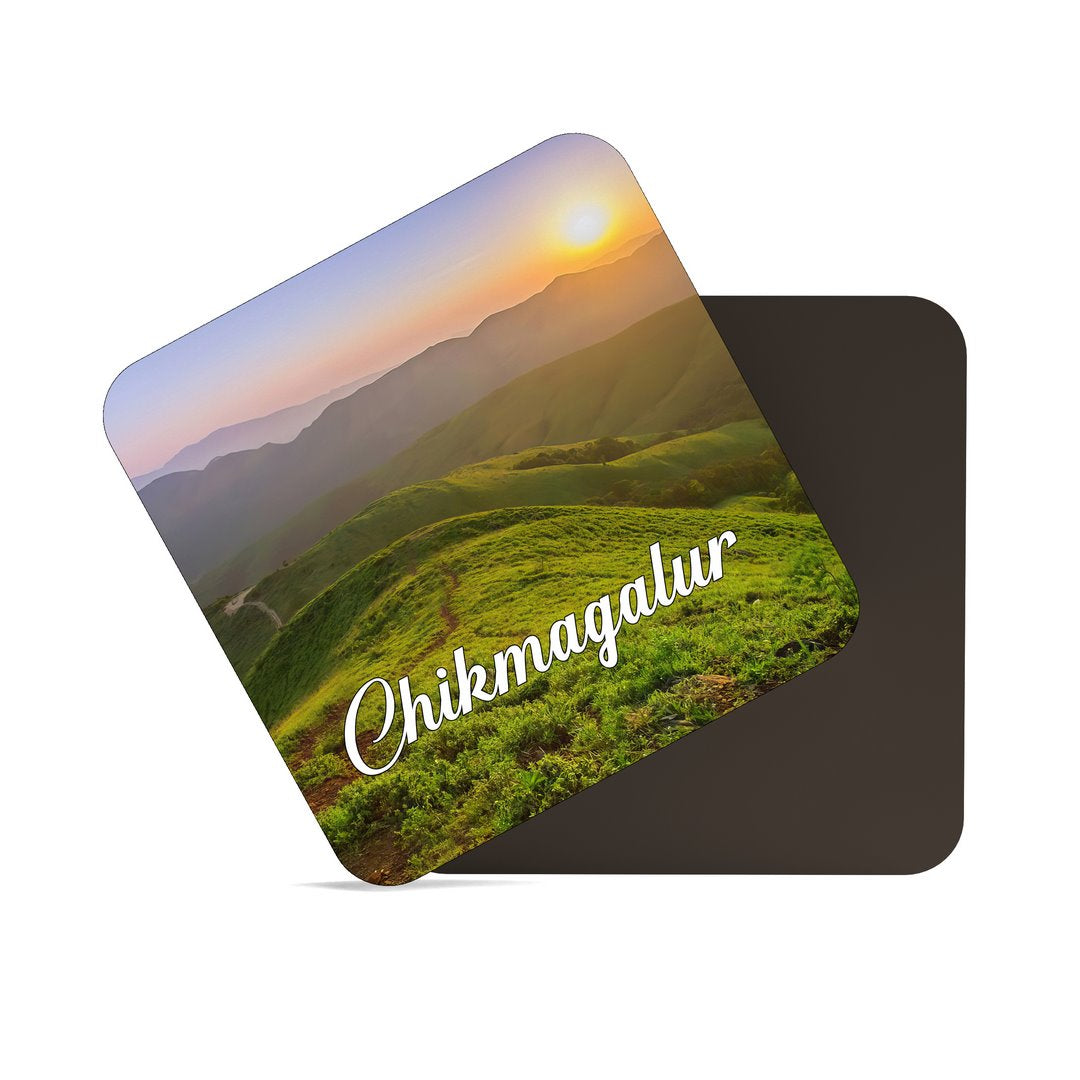 dhcrafts Fridge Magnet Square Acrylic Glass Karnataka Chikmagalur Mountain Design Pack of 1 (8.4cm x 8.4cm)