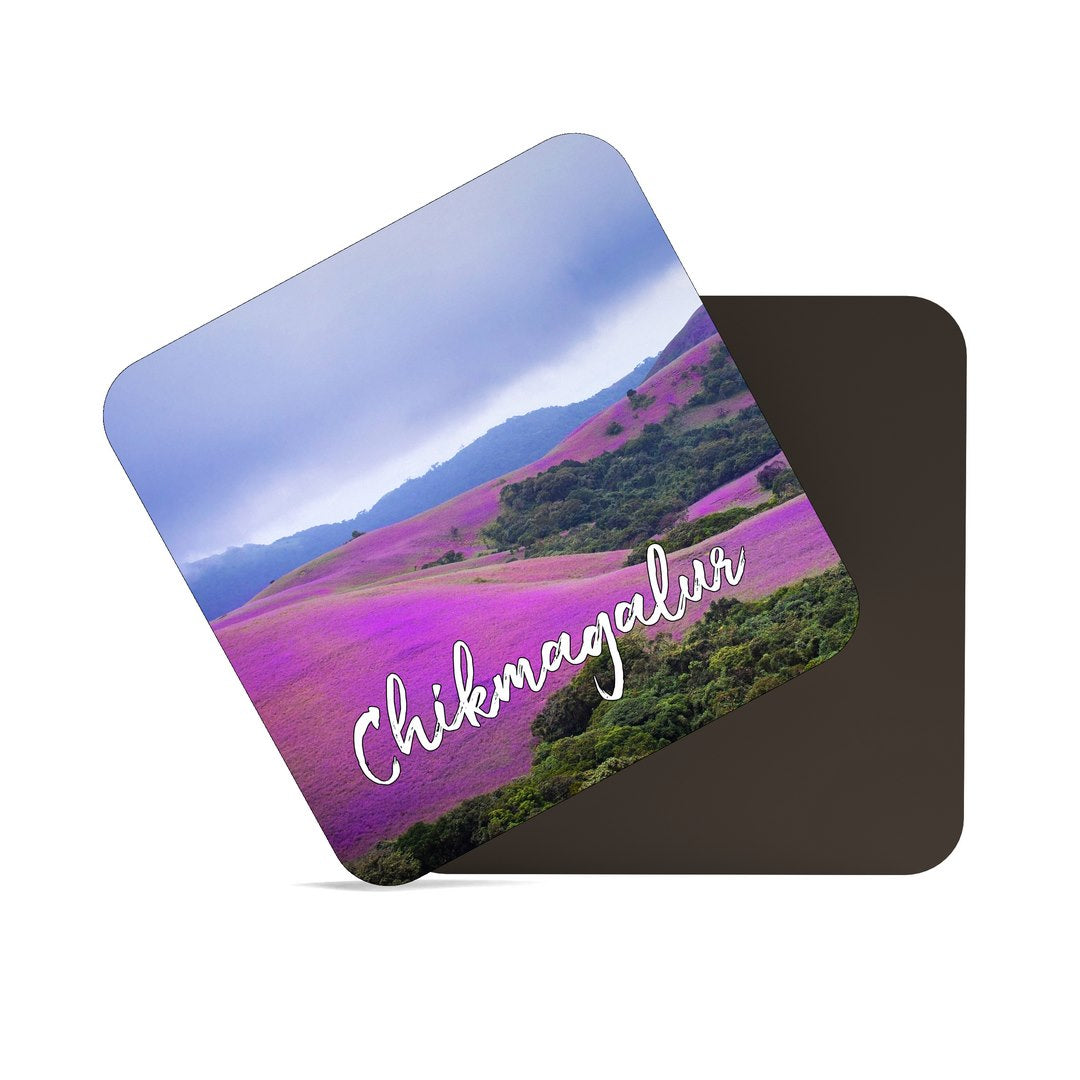 dhcrafts Fridge Magnet Square Acrylic Glass Karnataka Chikmagalur Design Pack of 1 (8.4cm x 8.4cm)